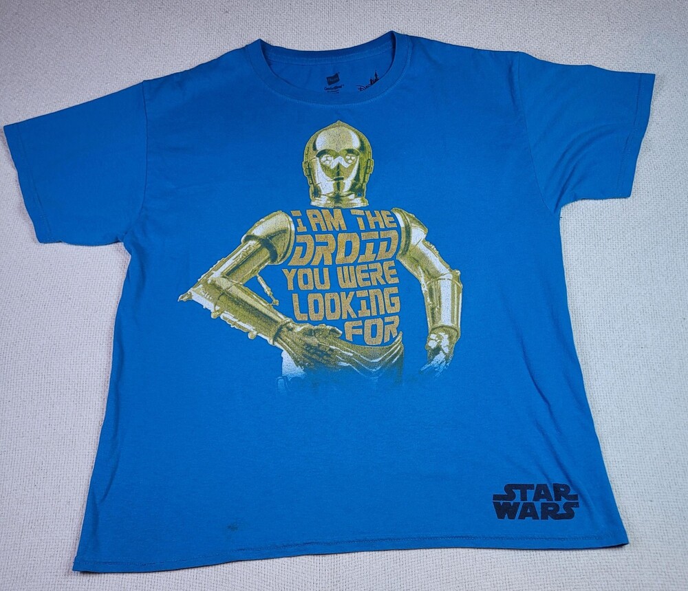 Star Wars C-3PO Shirt Mens Medium Blue I Am The Droid Hanes Disney Parks Graphic
